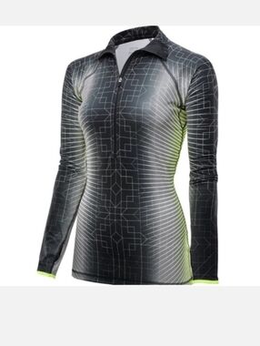 Nike Pro Hyperwarm Half Zip Black And Green Neon Long Sleeve Top